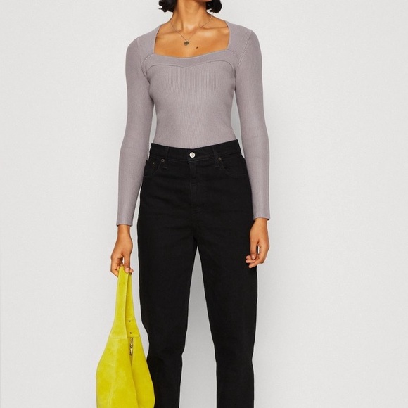 Medium Abercrombie & Fitch Gray Ribbed Ottoman Sweetheart Top - Stone Color - Picture 3 of 9